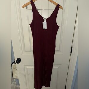 H&M Ribbed Sleeveless Maxi Dress in Burgundy